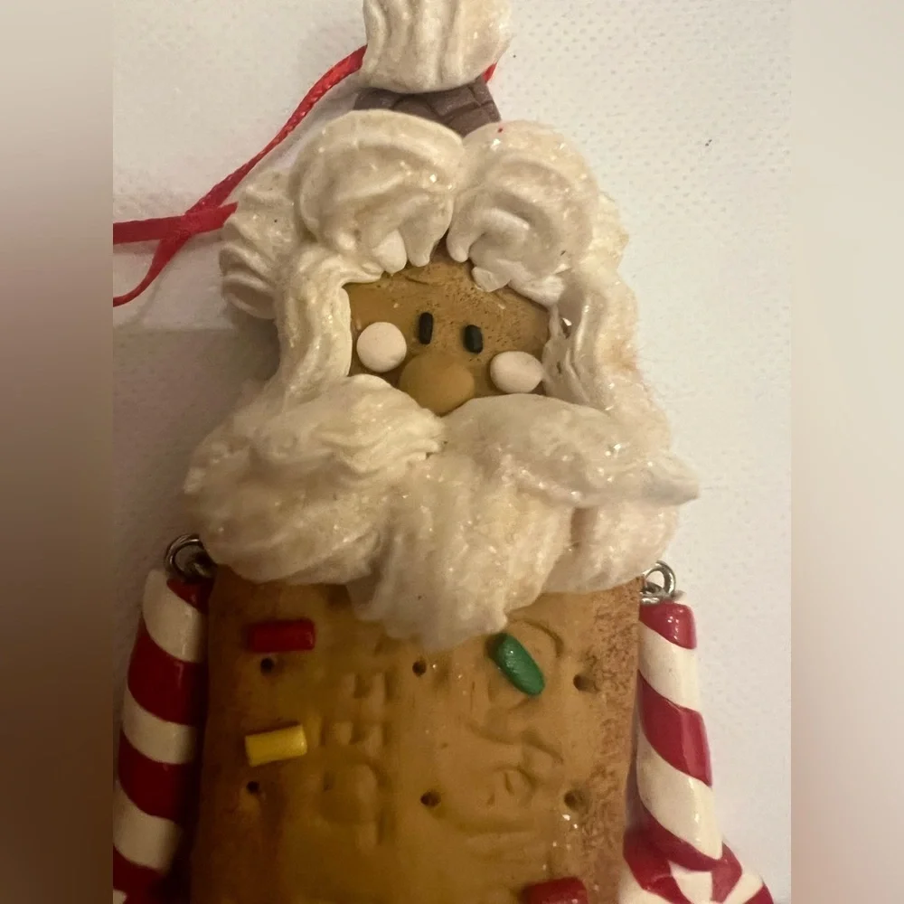 Set of 2 Santa gingerbread ornaments icing gumdrop crate & barrel peppermint